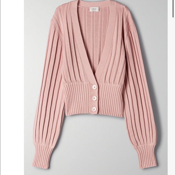 NWT Aritzia Wilfred New Plunge Front Cardigan Pink - Picture 1 of 5